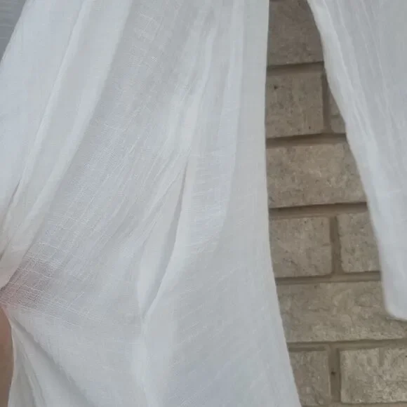 Boho flowy light cardigan, white with pockets - Picture 4 of 5